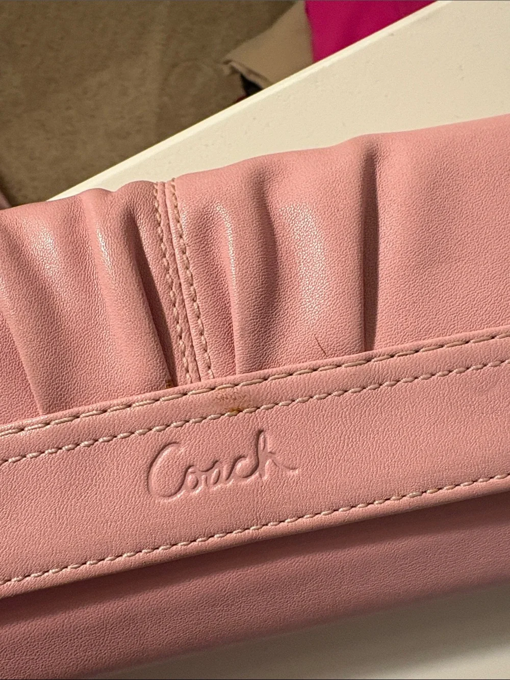 Coach Pink Leather Fold Wallet with Ruched Detail
